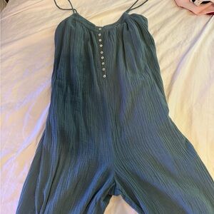 FRNCH Teal Button-Front Jumpsuit